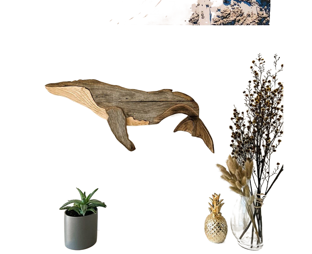 Animal Ornament Practical Realistic Wood Marine Element Whale Wall Decoration for Home-Whale