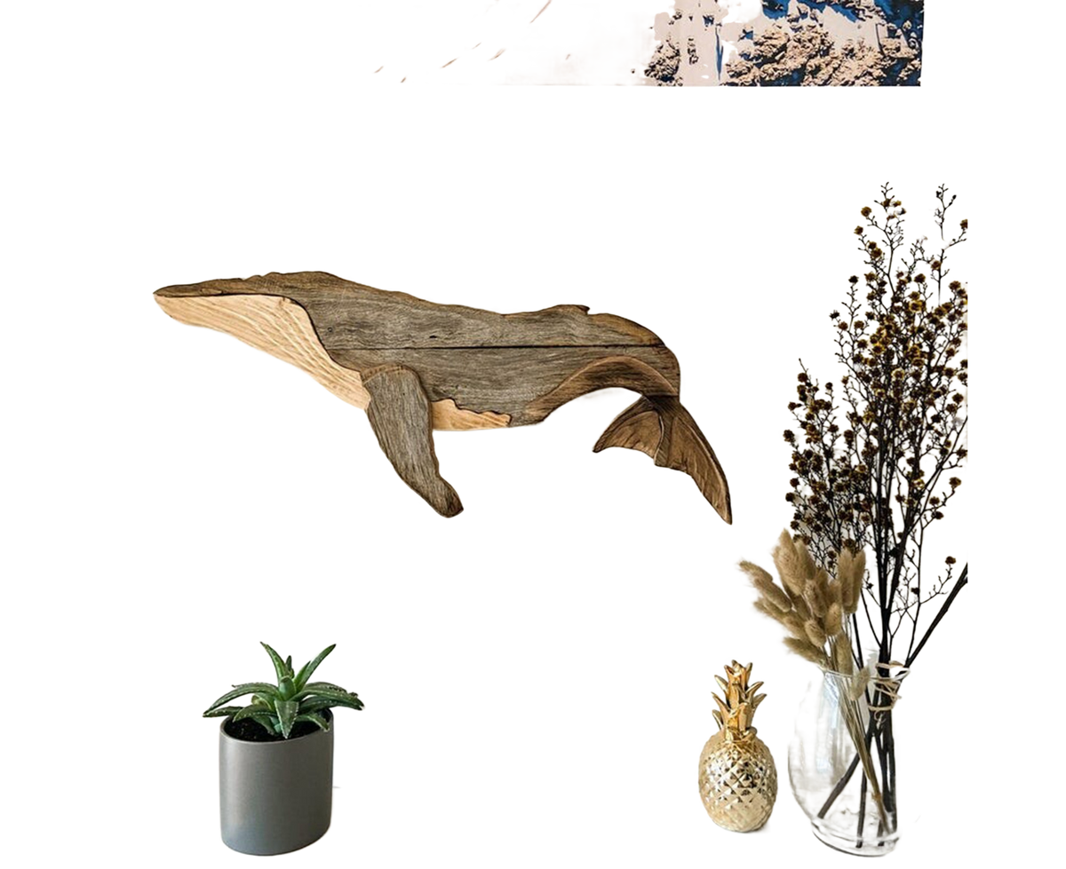 Animal Ornament Practical Realistic Wood Marine Element Whale Wall Decoration for Home-Whale