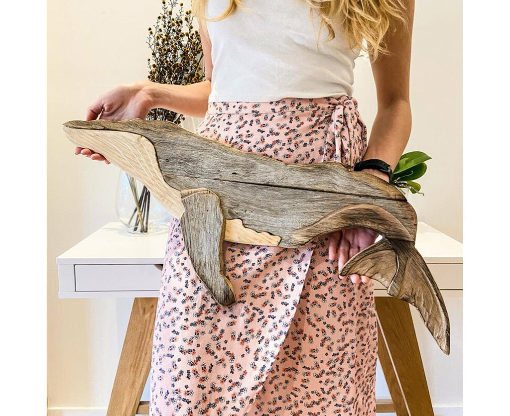 Animal Ornament Practical Realistic Wood Marine Element Whale Wall Decoration for Home-Whale