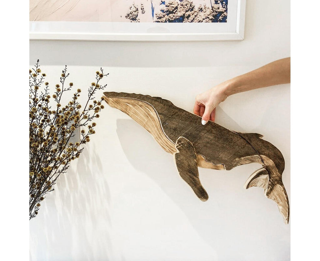 Animal Ornament Practical Realistic Wood Marine Element Whale Wall Decoration for Home-Whale