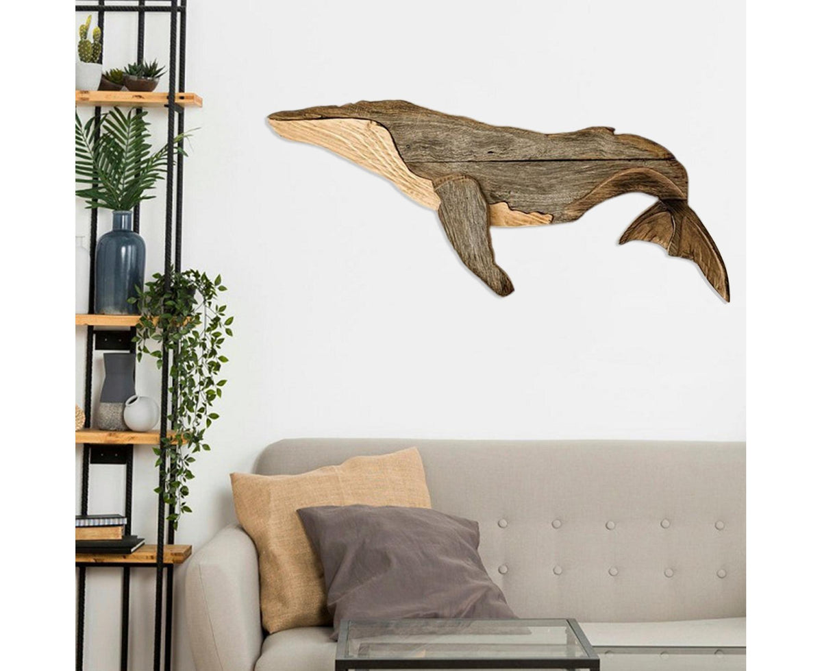 Animal Ornament Practical Realistic Wood Marine Element Whale Wall Decoration for Home-Whale
