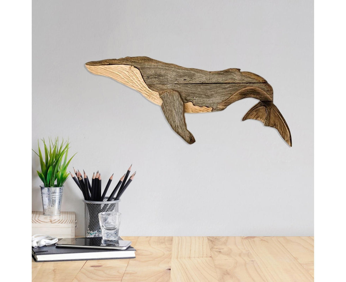 Animal Ornament Practical Realistic Wood Marine Element Whale Wall Decoration for Home-Whale