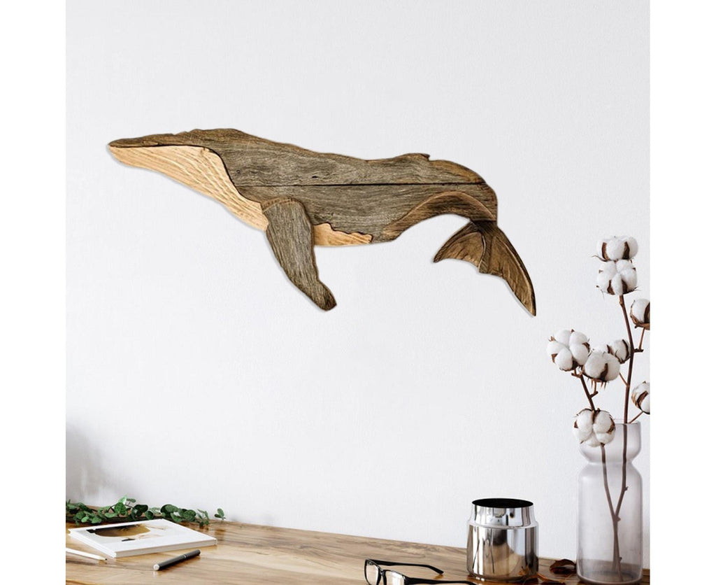 Animal Ornament Practical Realistic Wood Marine Element Whale Wall Decoration for Home-Whale