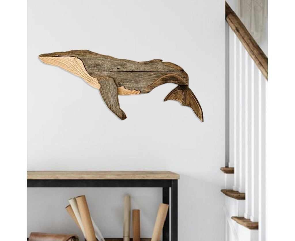 Animal Ornament Practical Realistic Wood Marine Element Whale Wall Decoration for Home-Whale