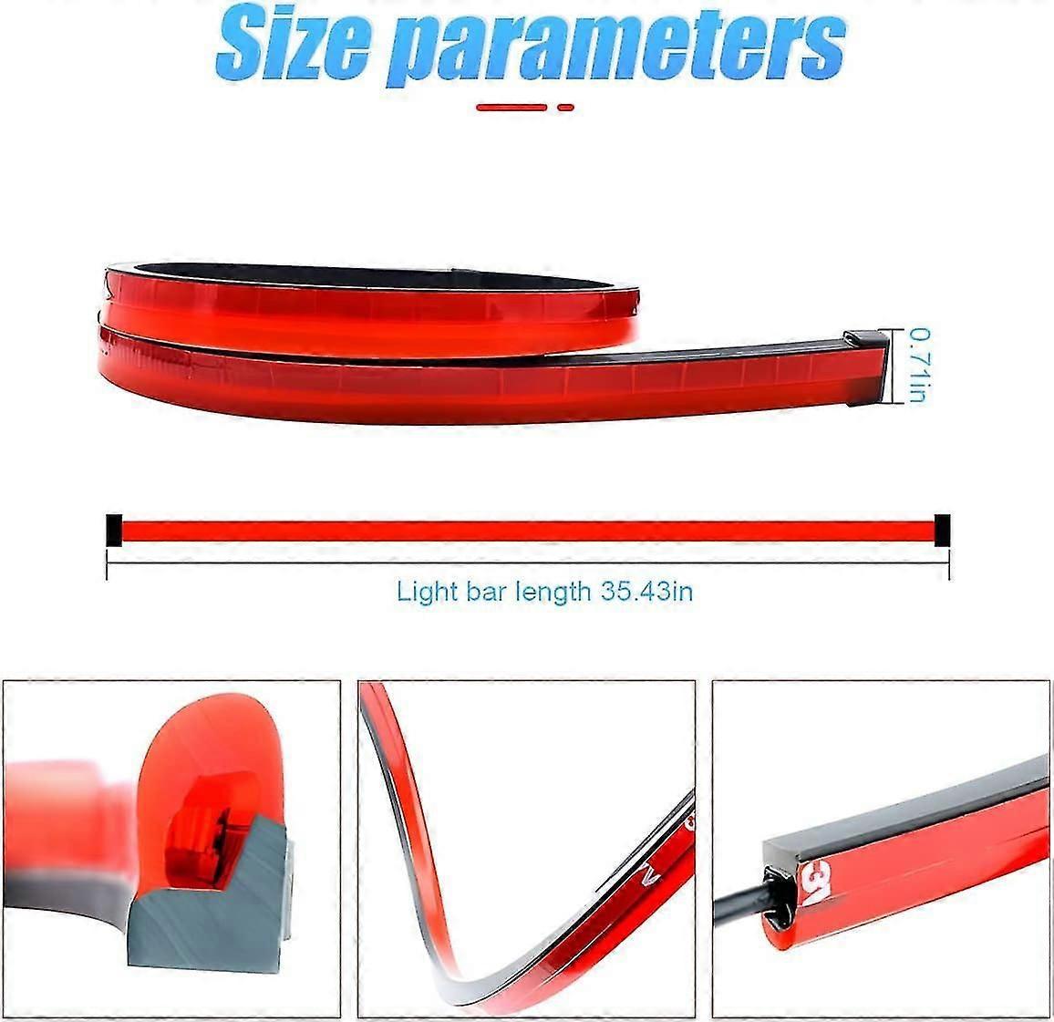 LED Brake Light Strip 35 Inch, Red 144 LEDs DC12V Rear Warning Light Bar