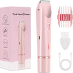 2-in-1 Electric Women's Shaver for Private Care, Bikini Trimmer, Painless & Wet/Dry, Rechargeable - Pink