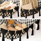 Stuffed Animal Hammock Corner Macrame Toy Storage Net with LED Lights - Black