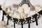 Stuffed Animal Hammock Corner Macrame Toy Storage Net with LED Lights - Black