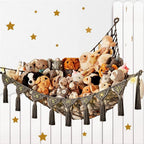 Stuffed Animal Hammock Corner Macrame Toy Storage Net with LED Lights - Black