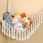 Stuffed Animal Hammock Corner Macrame Toy Storage Net with LED Lights - Blue