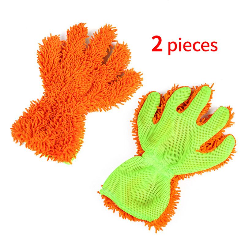 Double-Sided Chenille Car Wash Glove, Paint-Safe Coral Fleece Car Cleaning Glove, Five-Finger Design, Absorbs Water and Removes Dirt Easily, Car Cleaning Tool, Home and Car Cleaning Tool - Orange