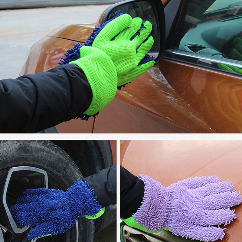 Double-Sided Chenille Car Wash Glove, Paint-Safe Coral Fleece Car Cleaning Glove, Five-Finger Design, Absorbs Water and Removes Dirt Easily, Car Cleaning Tool, Home and Car Cleaning Tool - Orange