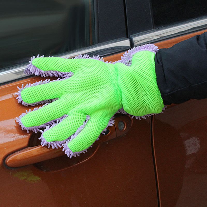 Double-Sided Chenille Car Wash Glove, Paint-Safe Coral Fleece Car Cleaning Glove, Five-Finger Design, Absorbs Water and Removes Dirt Easily, Car Cleaning Tool, Home and Car Cleaning Tool - Orange