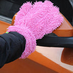 Double-Sided Chenille Car Wash Glove, Paint-Safe Coral Fleece Car Cleaning Glove, Five-Finger Design, Absorbs Water and Removes Dirt Easily, Car Cleaning Tool, Home and Car Cleaning Tool - Orange