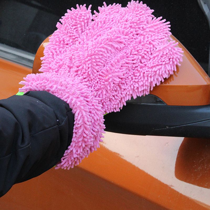 Double-Sided Chenille Car Wash Glove, Paint-Safe Coral Fleece Car Cleaning Glove, Five-Finger Design, Absorbs Water and Removes Dirt Easily, Car Cleaning Tool, Home and Car Cleaning Tool - Orange