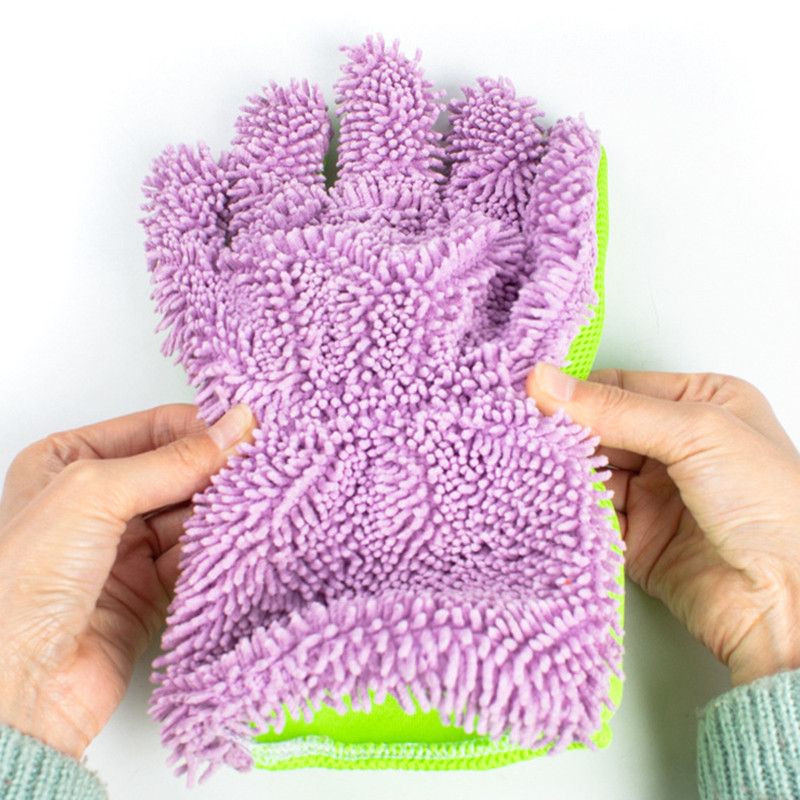 Double-Sided Chenille Car Wash Glove, Paint-Safe Coral Fleece Car Cleaning Glove, Five-Finger Design, Absorbs Water and Removes Dirt Easily, Car Cleaning Tool, Home and Car Cleaning Tool - Orange