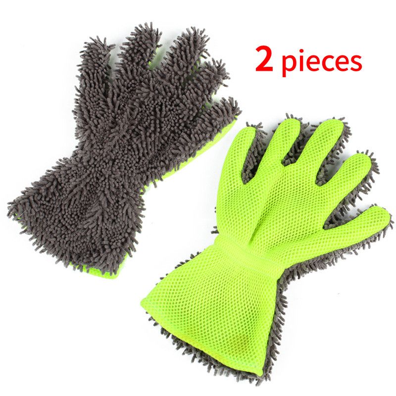 Double-Sided Chenille Car Wash Gloves, Paint-Safe Coral Fleece Car Cleaning Gloves, Five-Finger Design, Absorbs Water and Removes Dirt Easily, Car Cleaning Tools, Home and Car Cleaning Tools - Gray