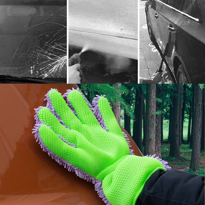 Double-Sided Chenille Car Wash Gloves, Paint-Safe Coral Fleece Car Cleaning Gloves, Five-Finger Design, Absorbs Water and Removes Dirt Easily, Car Cleaning Tools, Home and Car Cleaning Tools - Purple