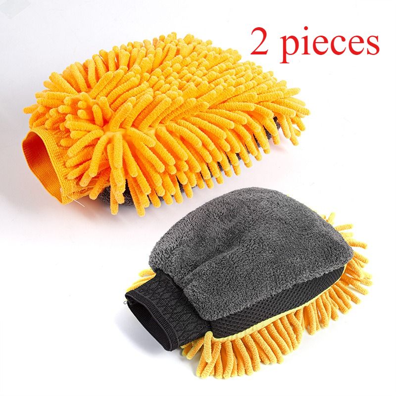 Car-Grade Chenille Car Wash Gloves, Thickened Waterproof Car Wiping Cloth, Easy-Lathering and Stain-Removing, Car Cleaning Gloves, Coral Fleece Car Wiping Gloves, Thickened Absorbent Car Cleaning Tool - Orange