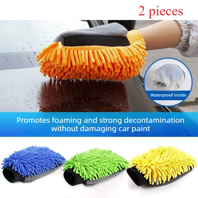 Car-Grade Chenille Car Wash Gloves, Thickened Waterproof Car Wiping Cloth, Easy-Lathering and Stain-Removing, Car Cleaning Gloves, Coral Fleece Car Wiping Gloves, Thickened Absorbent Car Cleaning Tool - Orange