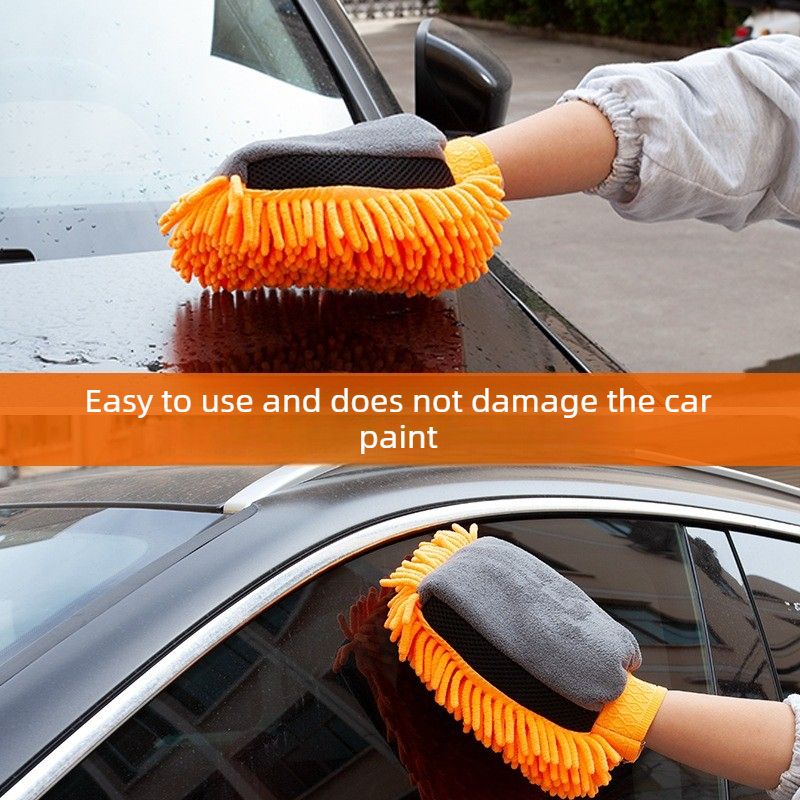 Car-Grade Chenille Car Wash Gloves, Thickened Waterproof Car Wiping Cloth, Easy-Lathering and Stain-Removing, Car Cleaning Gloves, Coral Fleece Car Wiping Gloves, Thickened Absorbent Car Cleaning Tool - Orange