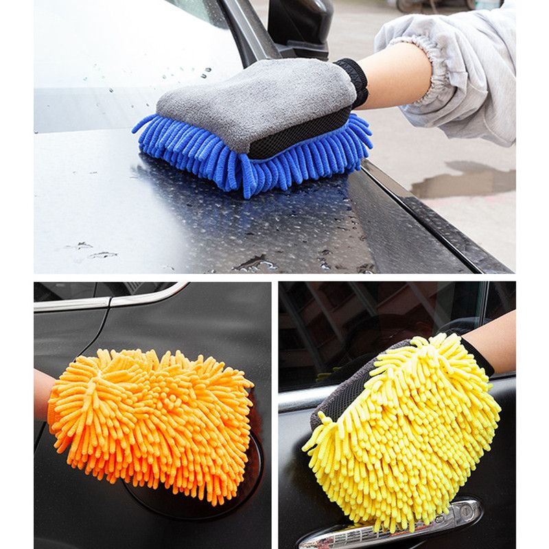 Car-Grade Chenille Car Wash Gloves, Thickened Waterproof Car Wiping Cloth, Easy-Lathering and Stain-Removing, Car Cleaning Gloves, Coral Fleece Car Wiping Gloves, Thickened Absorbent Car Cleaning Tool - Orange