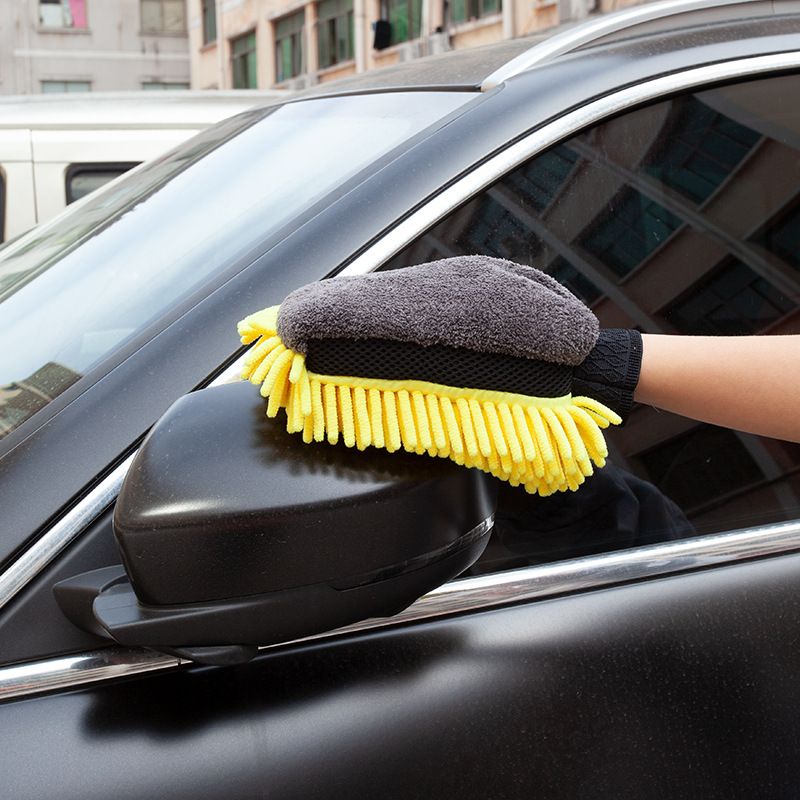 Car-Grade Chenille Car Wash Gloves, Thickened Waterproof Car Wiping Cloth, Easy-Lathering and Stain-Removing, Car Cleaning Gloves, Coral Fleece Car Wiping Gloves, Thickened Absorbent Car Cleaning Tool - Orange