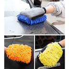 Car-Use Chenille Car Wash Gloves, Thickened Waterproof Car Wiping Cloth, Easy-Lathering and Stain-Removing, In-Car Cleaning Gloves, Coral Fleece Car Wiping Gloves, Thickened Absorbent Car Cleaning Tools - Blue