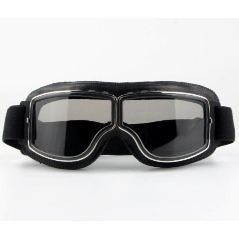Vintage Harley Motorcycle Riding Goggles, Windproof Eyewear for Electric Bikes & Off-Road—Black Frame, Gray Lenses
