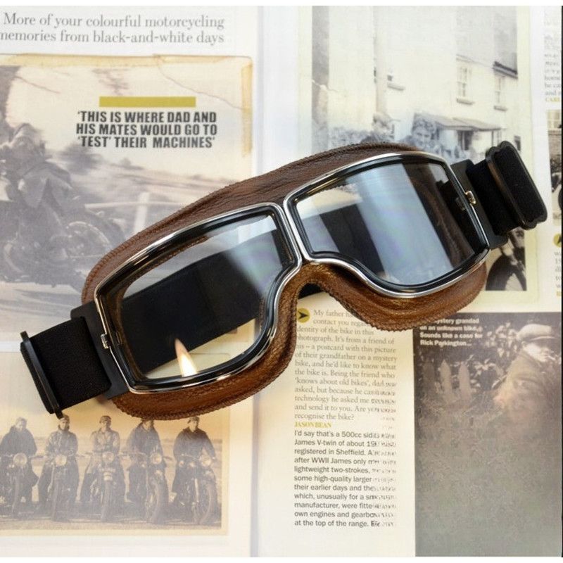 Vintage Harley Motorcycle Riding Goggles, Windproof Eyewear for Electric Bikes & Off-Road—Black Frame, Gray Lenses