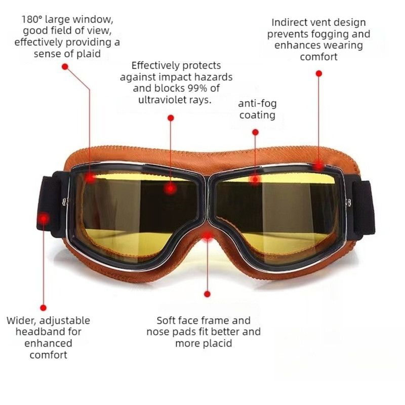 Vintage Harley Motorcycle Riding Goggles, Windproof Eyewear for Electric Bikes & Off-Road—Black Frame, Gray Lenses