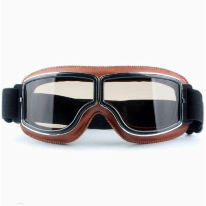 Vintage Harley Motorcycle Riding Goggles, Windproof Eyewear for Electric Bikes & Off-Road—Brown Frame, White Lenses