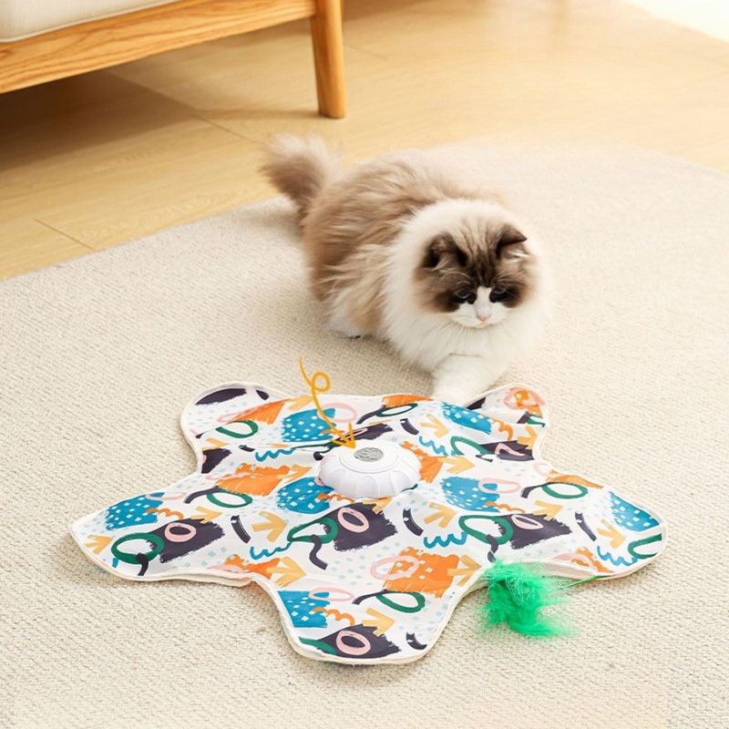 Electric Cat Hunting Cover Toy, Pentagonal Automatic Cat Play Mat, Feather Cat Wand Pet Toy—Little Duck Design