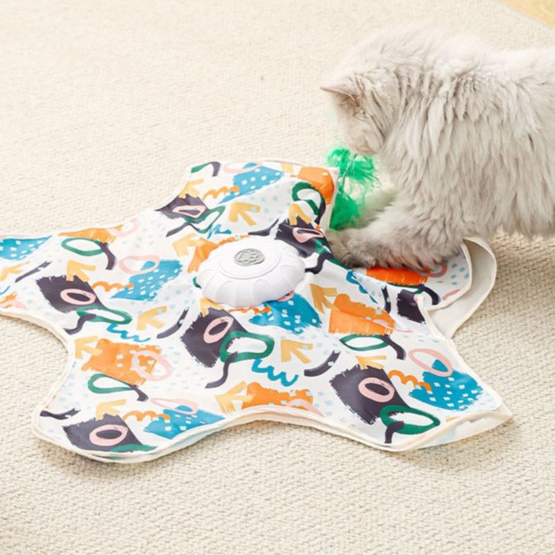 Electric Cat Hunting Cover Toy, Pentagonal Automatic Cat Play Mat, Feather Cat Wand Pet Toy—Little Duck Design