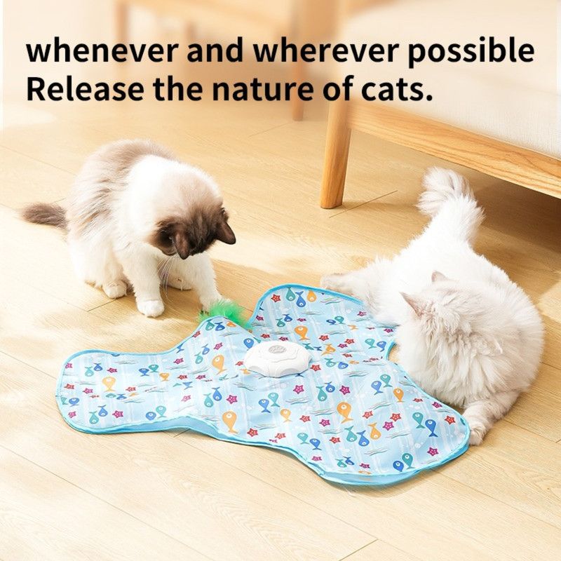 Triangular Electric Cat Hunting Cover Toy, Automatic Feather Cat Play Mat, Hide-and-Seek Cat Toy—Little Fish Design