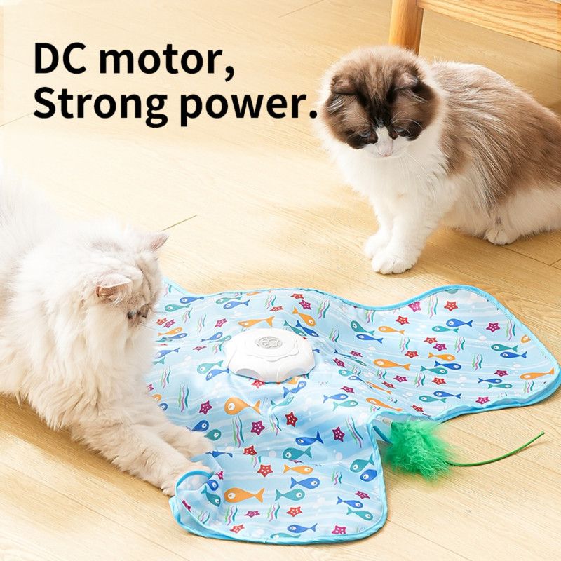 Triangular Electric Cat Hunting Cover Toy, Automatic Feather Cat Play Mat, Hide-and-Seek Cat Toy—Little Fish Design