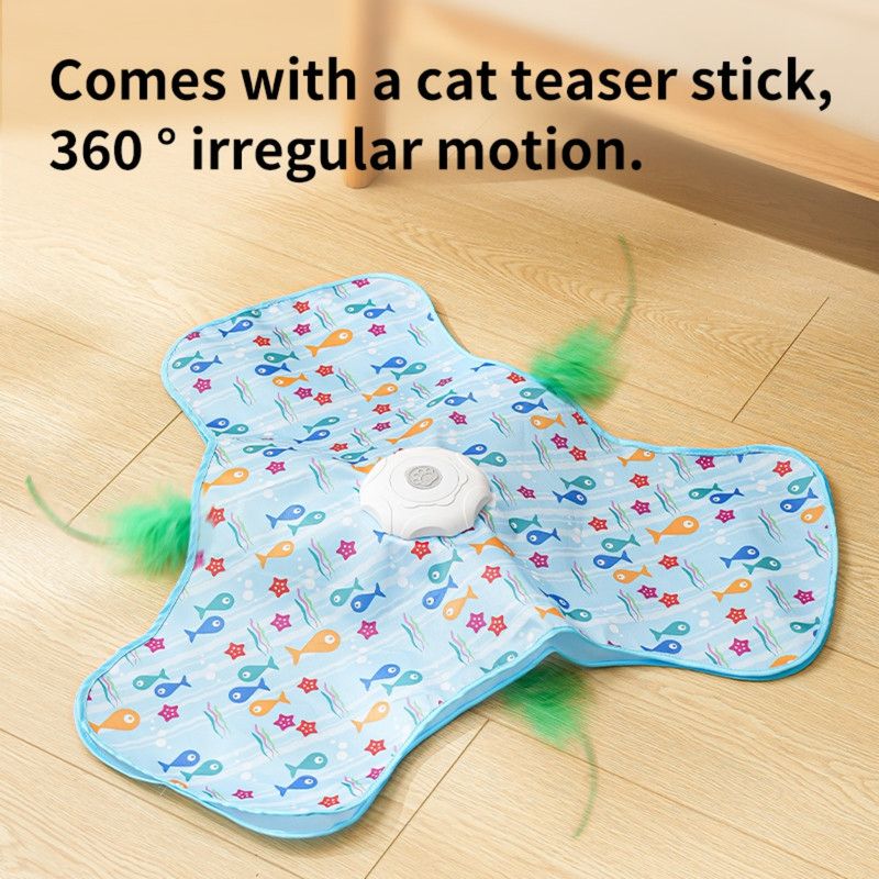 Triangular Electric Cat Hunting Cover Toy, Automatic Feather Cat Play Mat, Hide-and-Seek Cat Toy—Little Fish Design