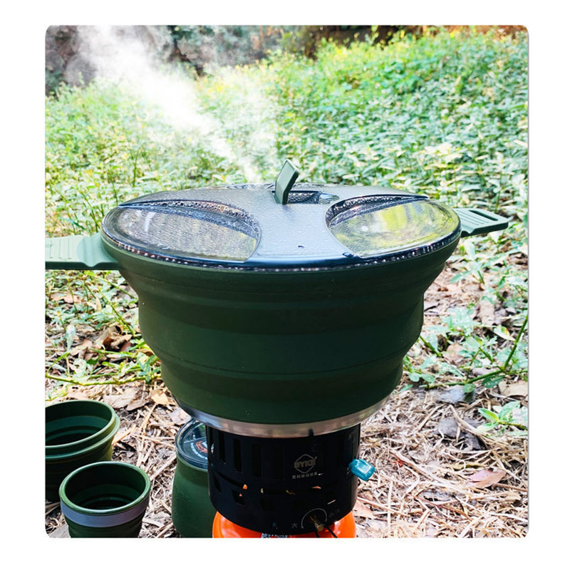 Outdoor Camping Foldable Pot, Silicone Hiking Cook Pot, Portable Picnic Cookware Set, Stainless Steel Camping Cookware