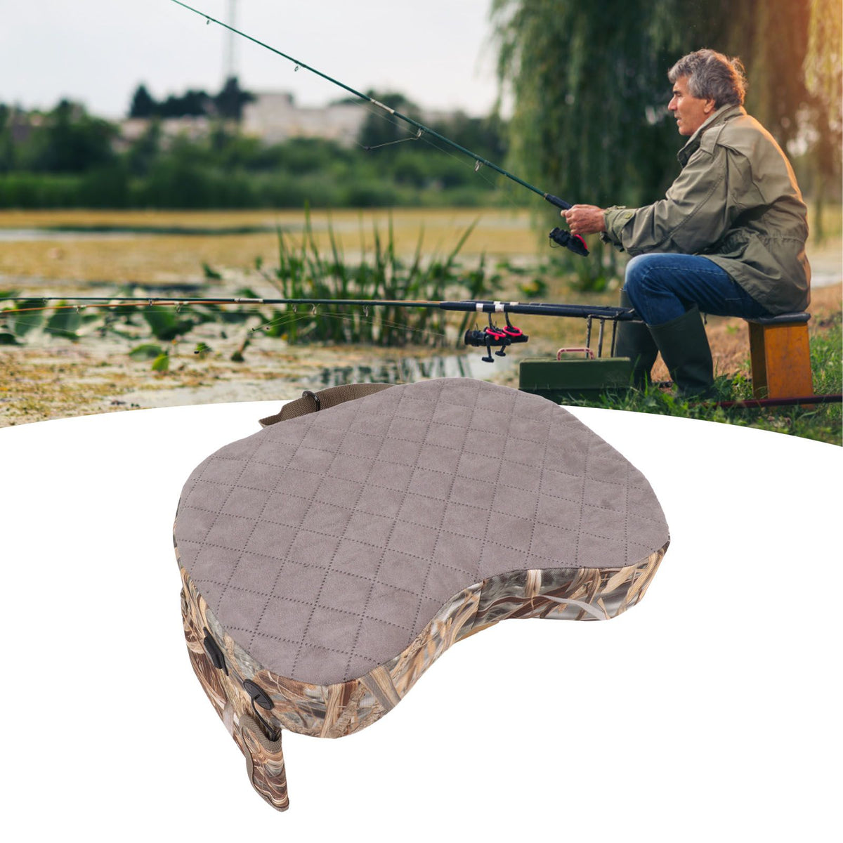 Portable Heating Seat Pad Camouflage 3 Gears Thicken USB Heated Stadium Seat Cushion Pad for Camping Hunting Fishing Reed