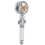 Turbocharged Fan Shower Head Handheld Propeller Driven 360° Rotation G1/2 Thread Detachable for Water SavingGold