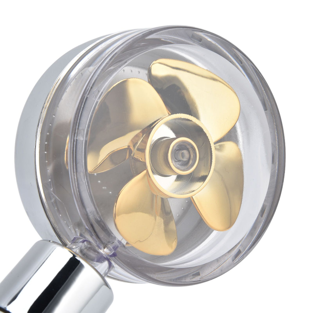 Turbocharged Fan Shower Head Handheld Propeller Driven 360° Rotation G1/2 Thread Detachable for Water SavingGold
