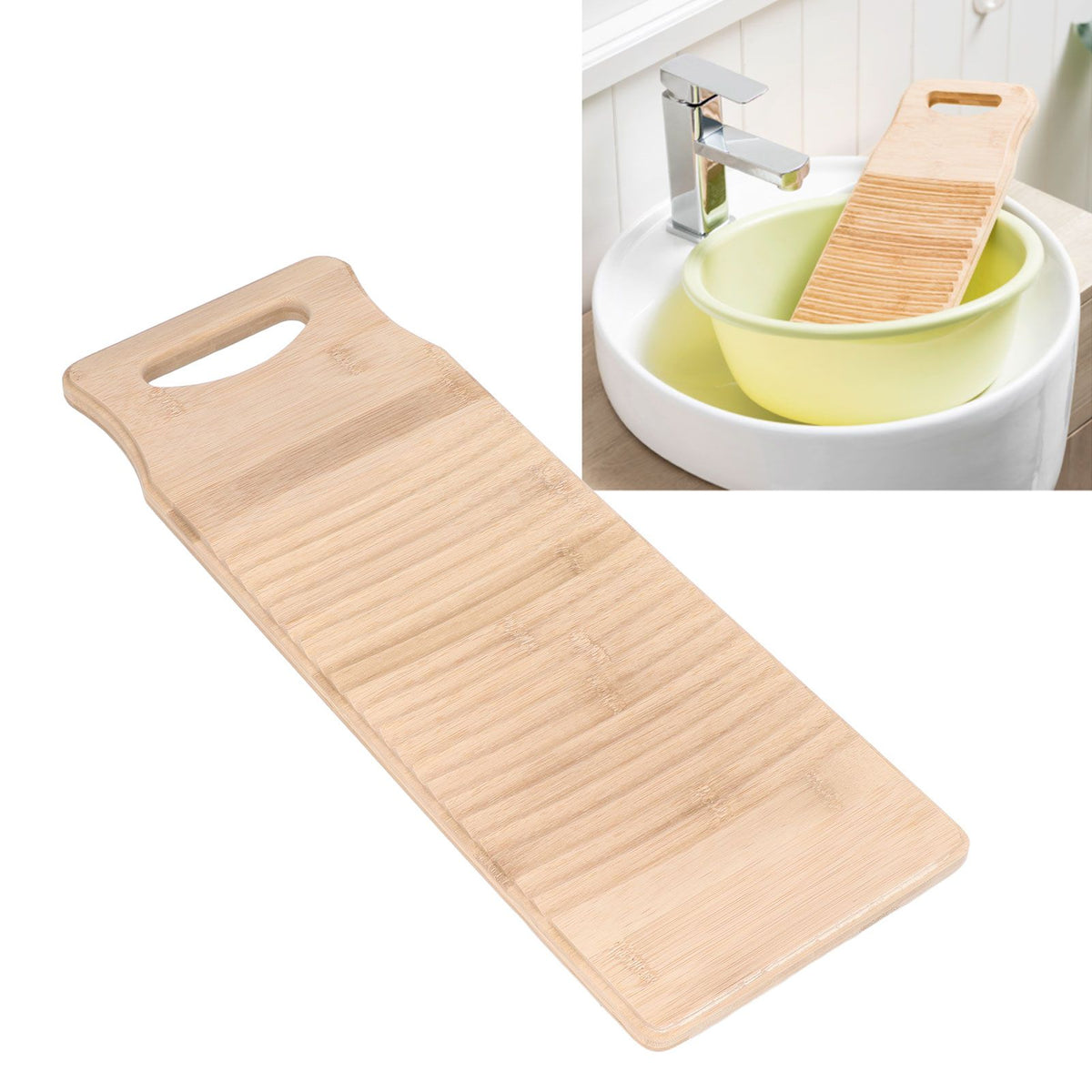 Bamboo Washboard Wooden Color Approx 19.7in Long Thickened Natural Bamboo Wear Resistant Sturdy Durable Wash Board