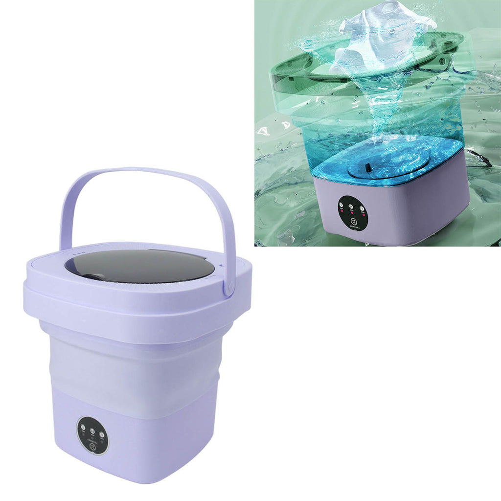 6.5L Washing Machine Folding Portable Automatic Deep Cleaning Wash and Spin Dry Washer with Water Tube 100‑240V Purple AU Plug