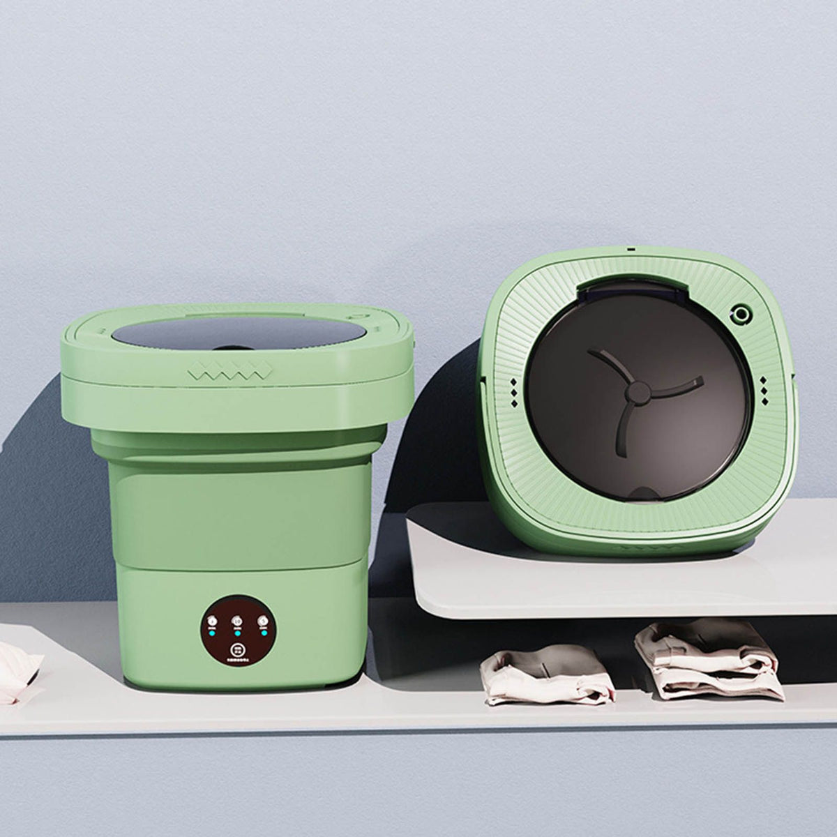 6.5L Washing Machine Folding Portable Automatic Deep Cleaning Wash and Spin Dry Washer with Water Tube 100‑240V Green AU Plug