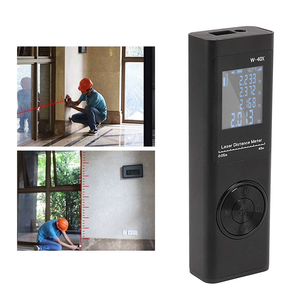 Laser Distance Meter High Accuracy Rechargeable 131ft Handheld Rangefinder with Electronic Level for Area Volume