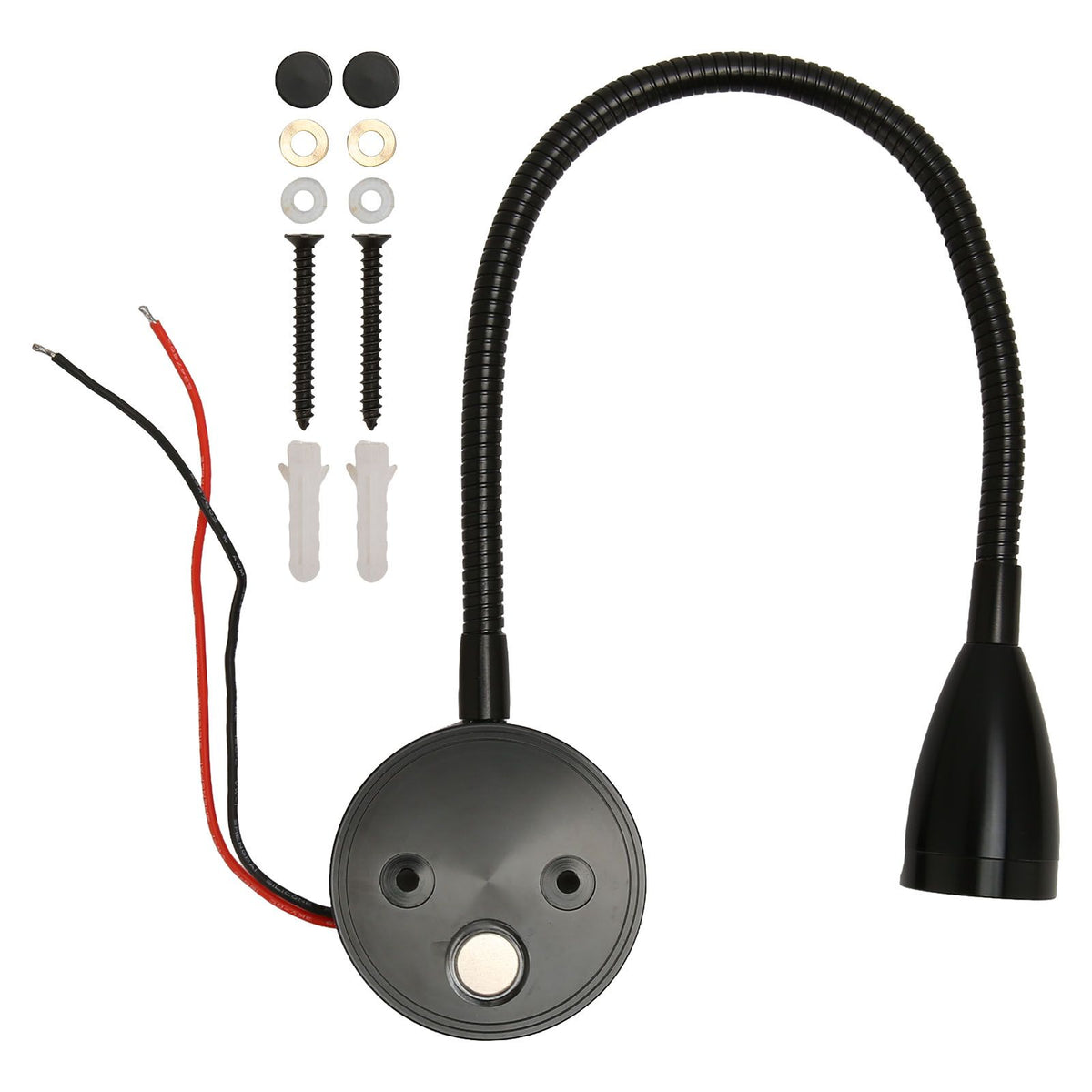 LED Wall Mounted Reading Light Touch Control 3 Color Temperature Dimmable Bedside Reading Lamp with Gooseneck Hose for RV Boat Motorhome DC 12 to 24V Black
