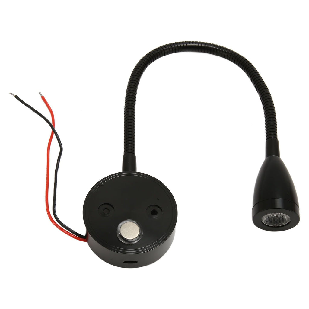LED Wall Mounted Reading Light Touch Control 3 Color Temperature Dimmable Bedside Reading Lamp with Gooseneck Hose for RV Boat Motorhome DC 12 to 24V Black