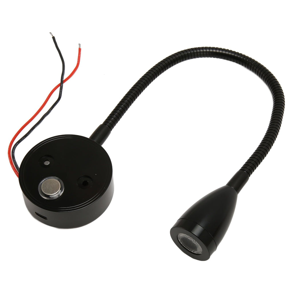 LED Wall Mounted Reading Light Touch Control 3 Color Temperature Dimmable Bedside Reading Lamp with Gooseneck Hose for RV Boat Motorhome DC 12 to 24V Black