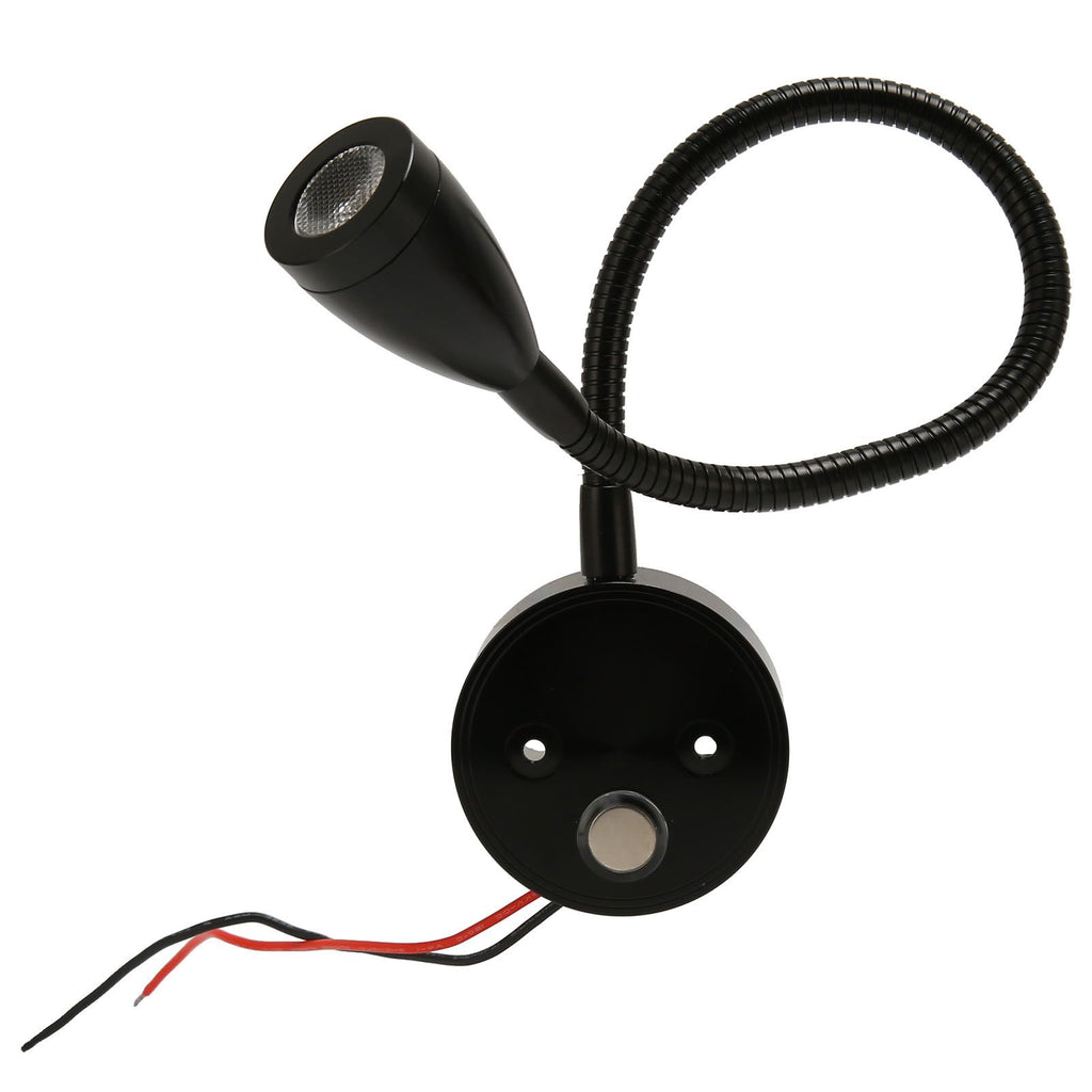 LED Wall Mounted Reading Light Touch Control 3 Color Temperature Dimmable Bedside Reading Lamp with Gooseneck Hose for RV Boat Motorhome DC 12 to 24V Black