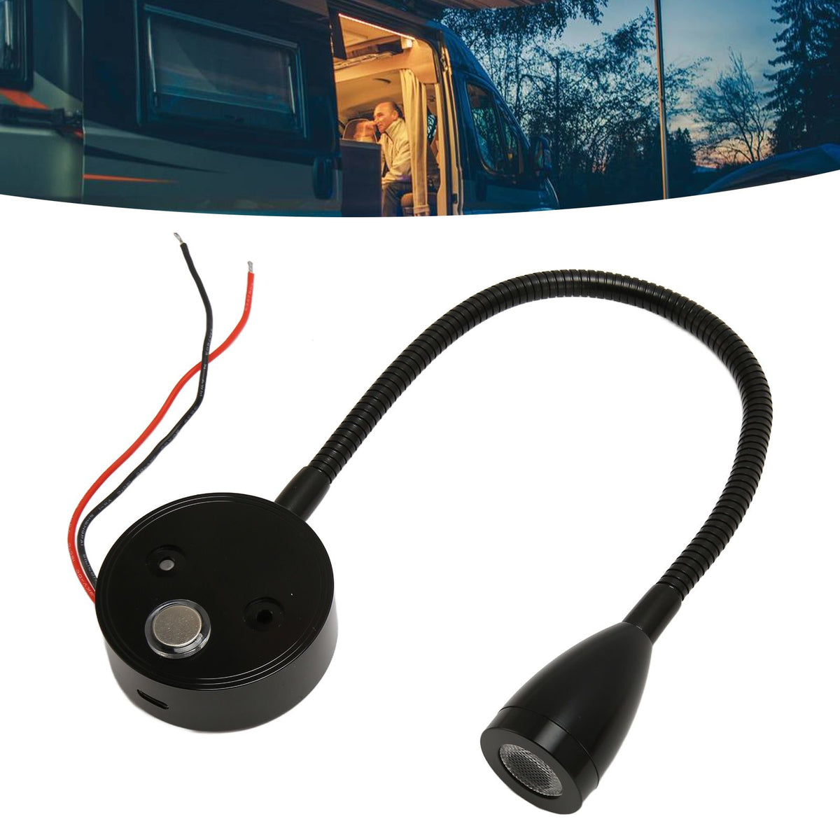 LED Wall Mounted Reading Light Touch Control 3 Color Temperature Dimmable Bedside Reading Lamp with Gooseneck Hose for RV Boat Motorhome DC 12 to 24V Black